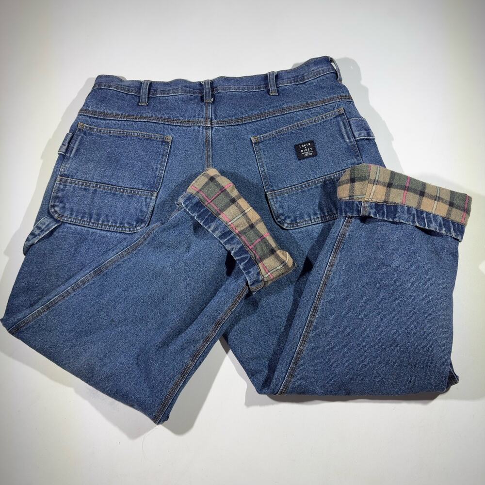 Lakin & McKey Trading Co. Flannel Fleece Lined Carpenter Jeans 36x30 Medium Blue - Picture 1 of 13